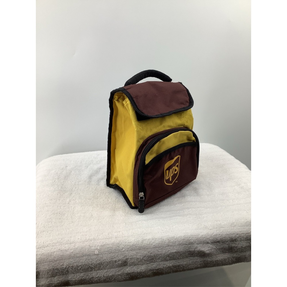 UPS Insulated Lunch Bag Brown Yellow Shield Logo Zippered Utility Cooler Tote
